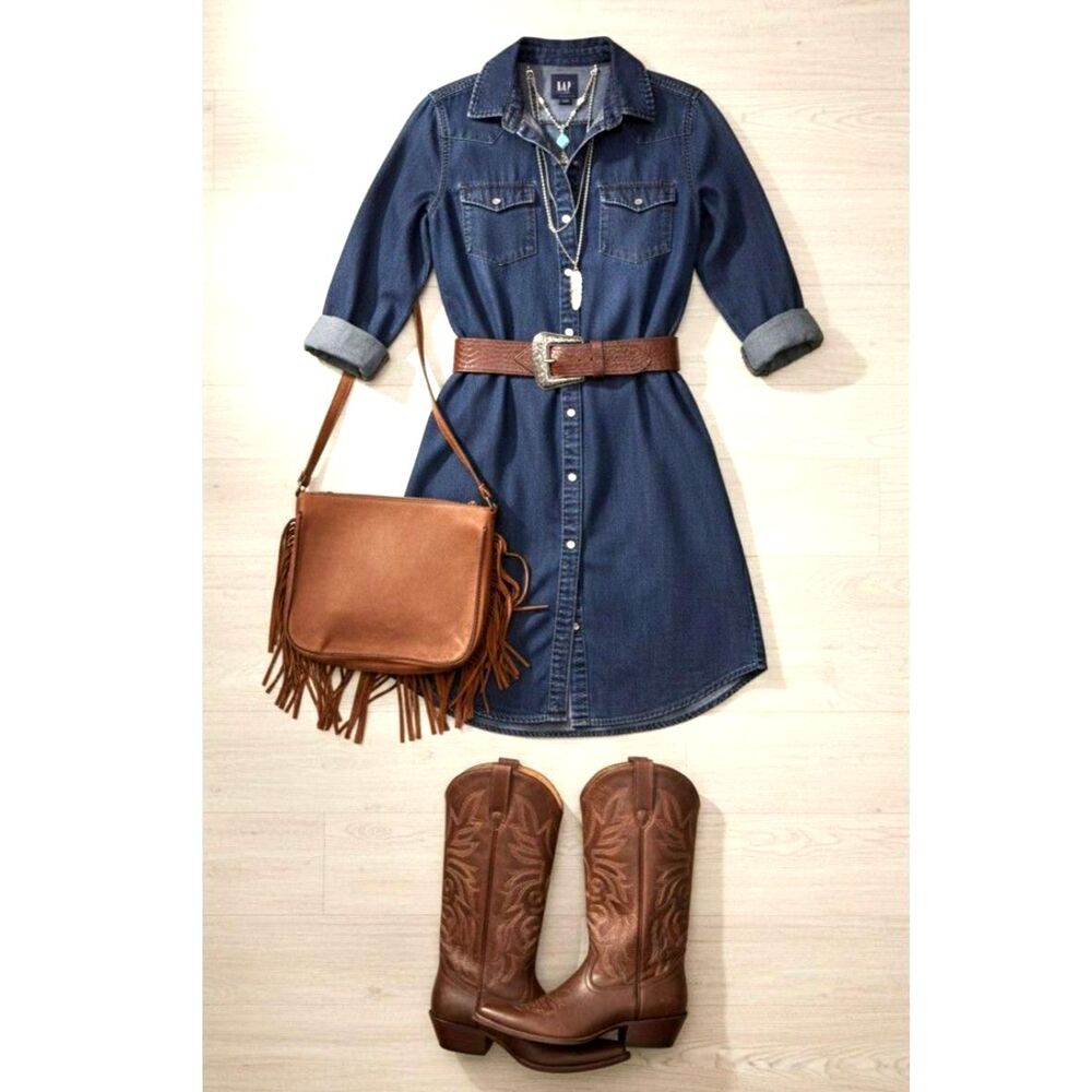 Gap 1969 Denim Shirt Dress Dark Wash Western Snap 100% Lyocell Sz XS EUC
